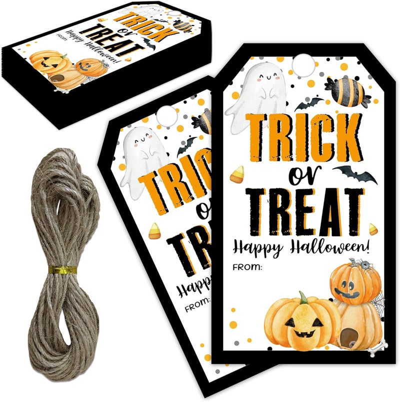 RPLCSPC Halloween Paper Gift Tags with String-50Pcs,Trick Or Treat for You Happy Halloween Tags for Goodie Bags, 2 x 3.5 Inch Writable Waterproof Hanging Labels for Decor Party Supplies, Gift Wrapping-B05 - Image 1